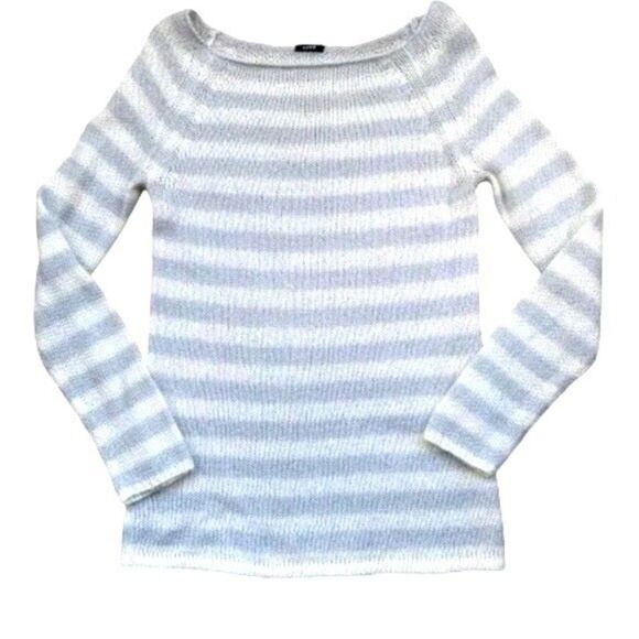 J Crew Sweater Small Gray White Striped Mohair Wool Blend Nautical Lightweight - Picture 2 of 8